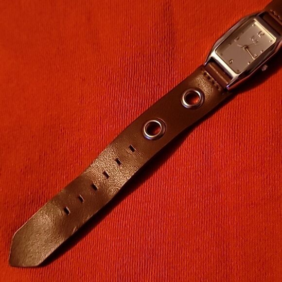 Vintage L.e.i. LEI Watch Silver Case Brown Leather Riveted Band Y2K‎ Big Buckle main image 8